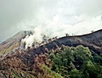 Smoke emitting from volcanic mountain