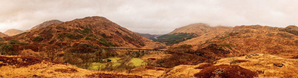 Panoramic view of landscape and mountains against sky