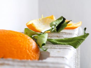 Close-up of orange fruit salad in plate