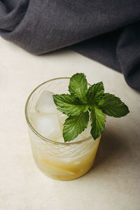  lemonade with ice and mint in the glass
