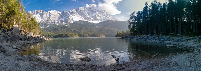 Scenic view of eibsee against the zugspitze