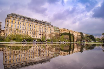 Reflection of building in water