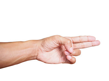 Cropped image of man hand against white background