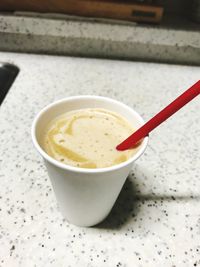 High angle view of drink on table