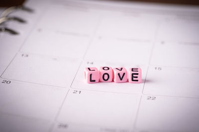 High angle view of text on paper