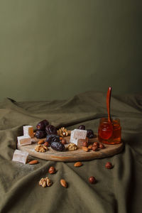 High angle view of breakfast on table