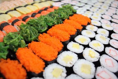 High angle view of food arranged on table