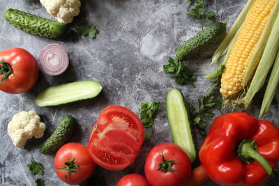 View of tomatoes and vegetables