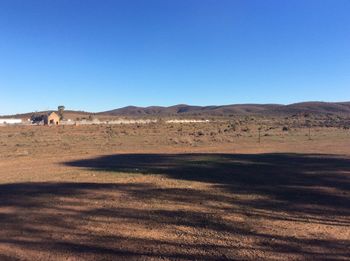 Scenic view of field against clear blue sky