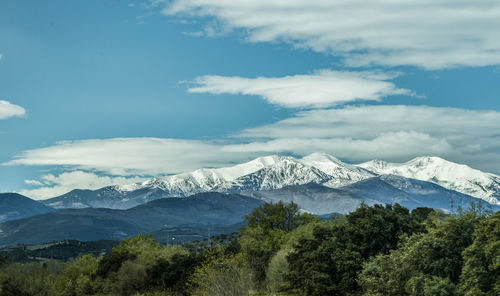 Scenic view of mountains against cloudy sky