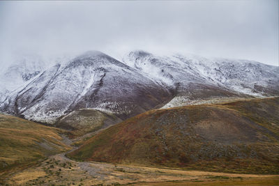 Scenic view of snowcapped mountains against sky