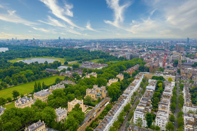 Beautiful aerial london view from above with the hyde park