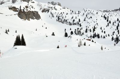 Scenic view of snow covered mountains