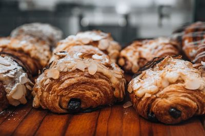 Sweet crispy fresh croissants with almonds