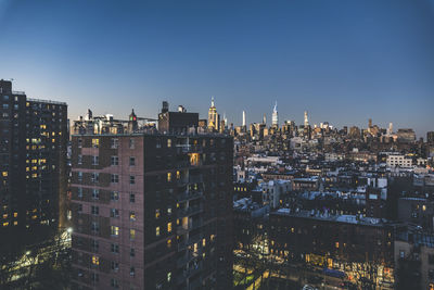 View from alphabet city to midtown manhattan in nyc in the evening. skyline of manhattan