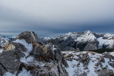 Snowcapped mountains against sky