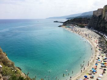 High angle view of people on beach