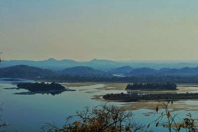 Scenic view of lake against clear sky