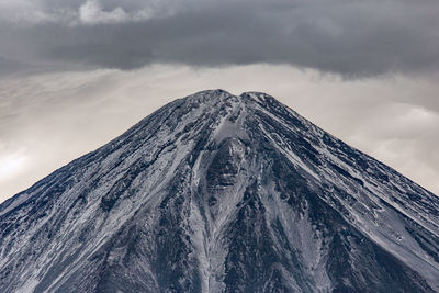 Low angle view of snowcapped mountain against sky