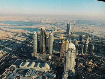 High angle view of buildings in city