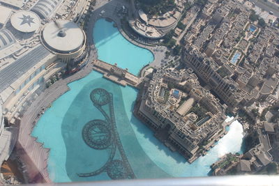 High angle view of statue in city