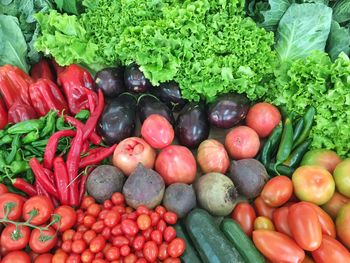 High angle view of vegetables for sale at market