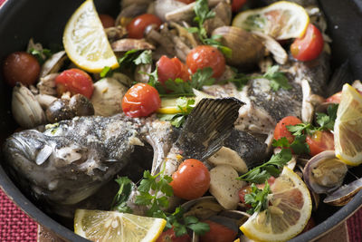 Close-up of seafood in container