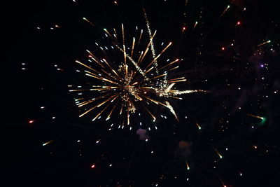 Low angle view of firework display at night