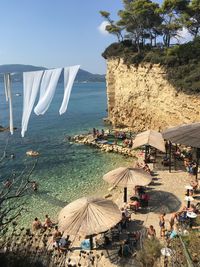 Scenic view of beach against clear sky