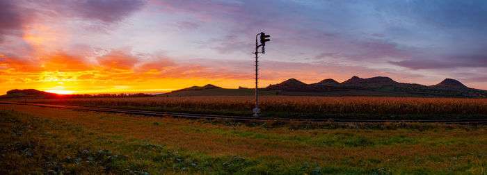 Scenic view of field against sky during sunset