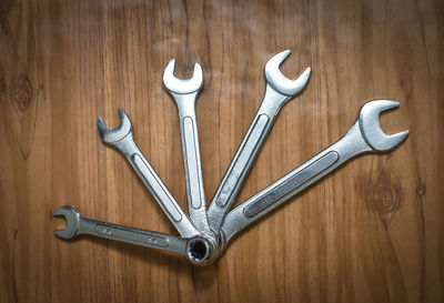 High angle view of tools on table