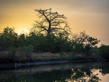 Scenic view of lake against sky during sunset