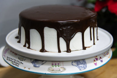 Close-up of chocolate cake on table
