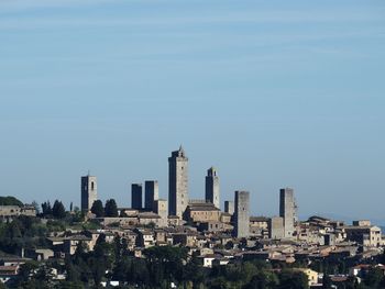 View of cityscape against clear sky