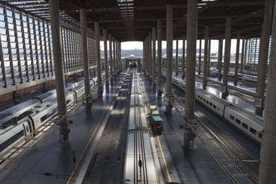 High angle view of trains at railroad station platform