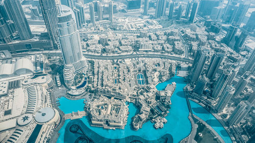 High angle view of buildings in city