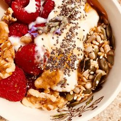 High angle view of breakfast served in bowl