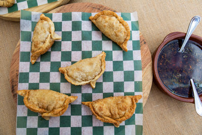 High angle view of food on table