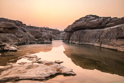 Scenic view of lake against sky during sunset