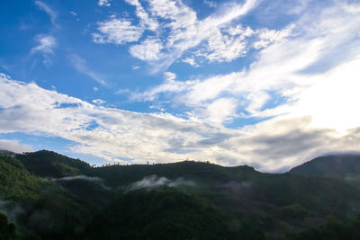 Low angle view of mountain range against sky