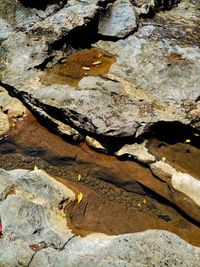 High angle view of rock formation in water