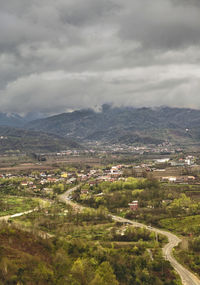 High angle view of townscape against sky
