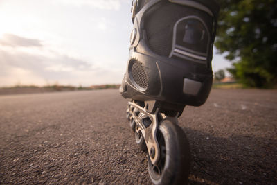 Close-up of bicycle on road