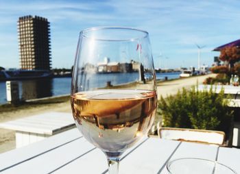Close-up of beer in glass on table