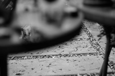 High angle view of text on old floor