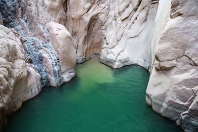 High angle view of rocks in sea