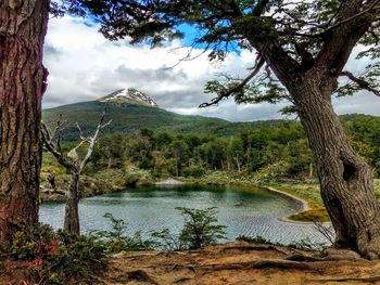 Scenic view of lake against sky