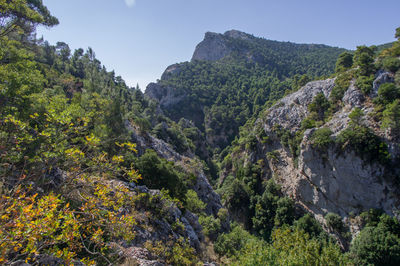 Scenic view of mountains against clear sky