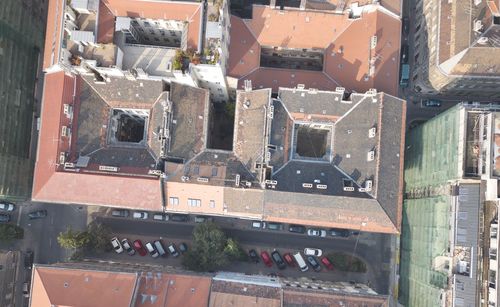 High angle view of buildings in city