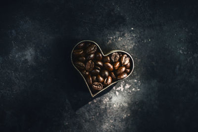 High angle view of coffee beans on table